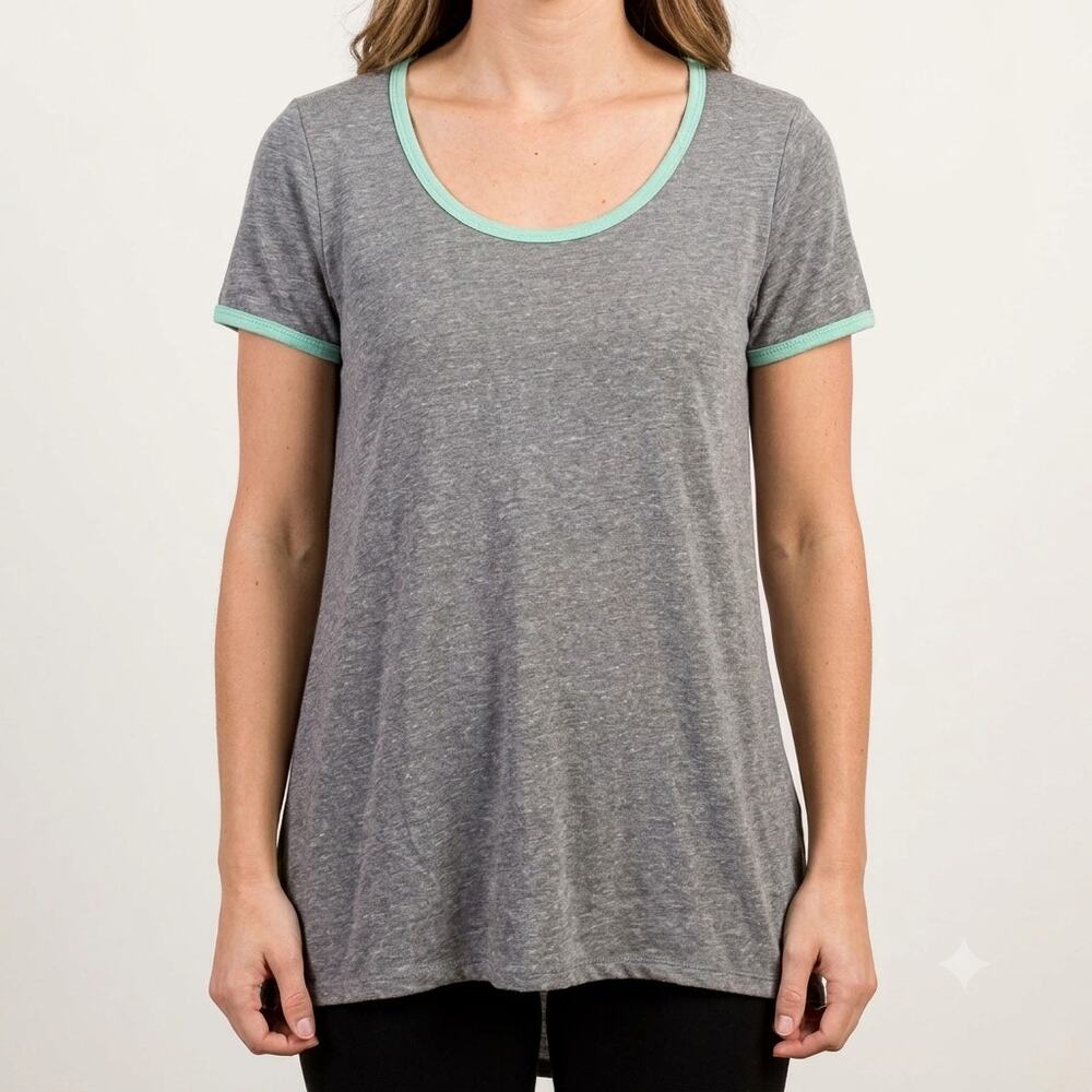 LuLaRoe Classic T Shirt Gray Mint Trim Small NWT Hi-Lo Color Block Blouse Flowy